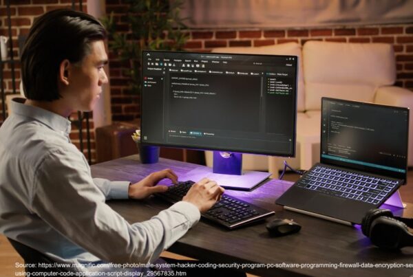 Developer writing code on a computer, as an illustration for Core Web Vitals optimization.